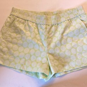 J Crew Green White Polka Dot Shorts Elastic Waist